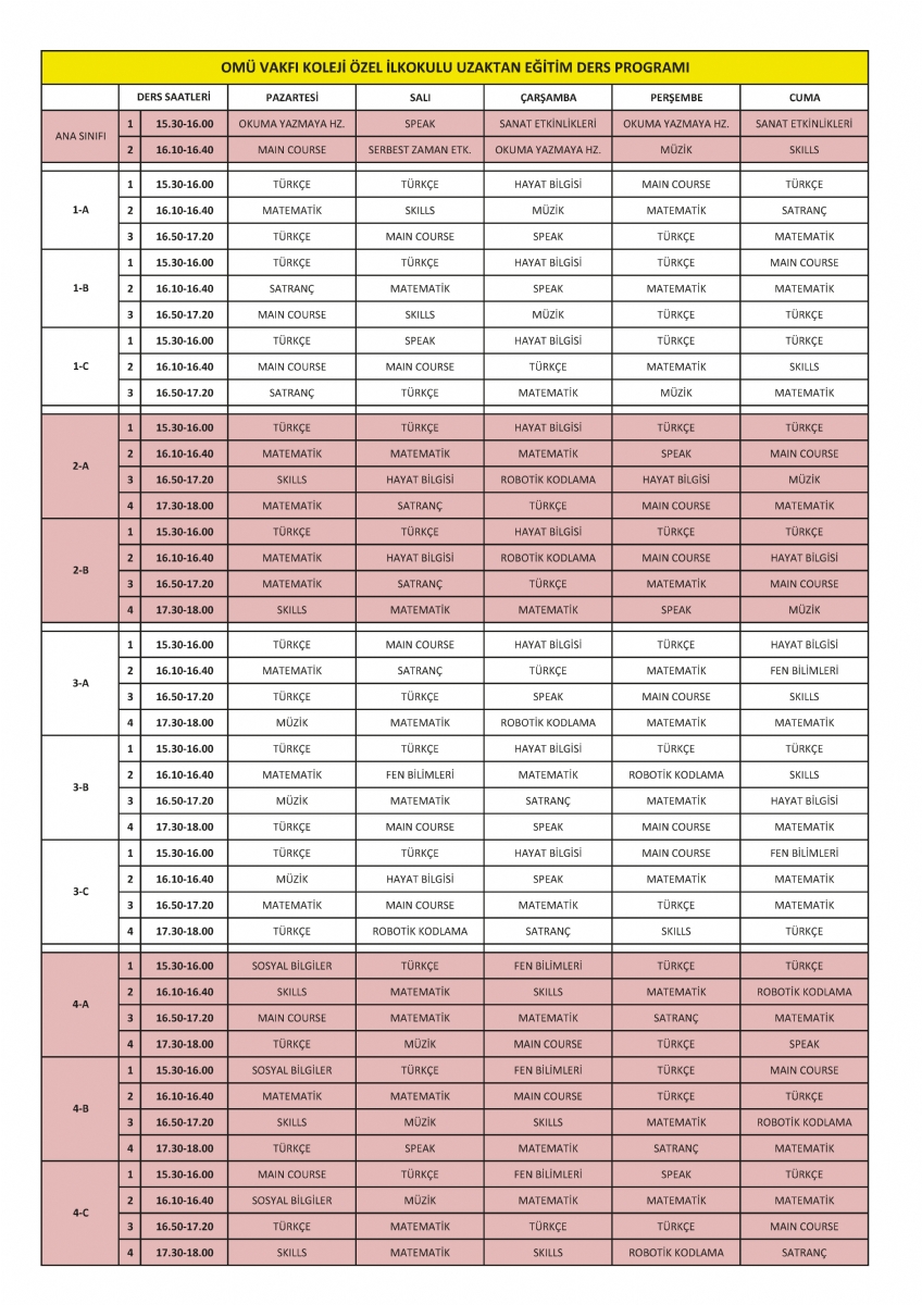 Uzaktan Eğitim Ders Programı