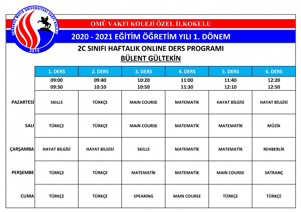 2020 - 2021 Eğitim ve Öğretim Yılı Ders Programı